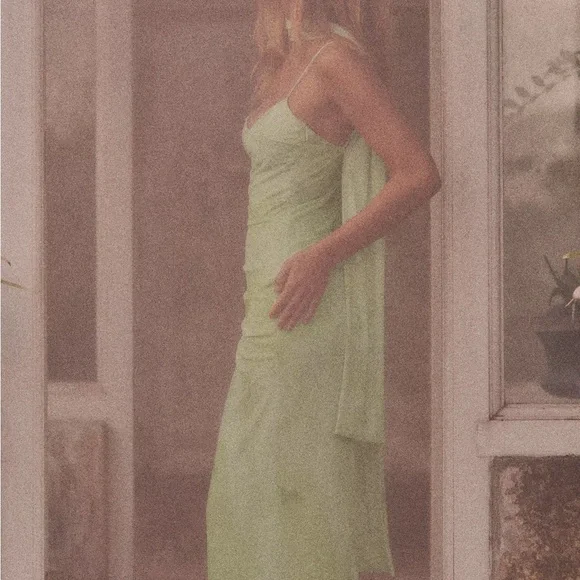 Zara Green Tulle Midi Dress with Scarf - Picture 3 of 8
